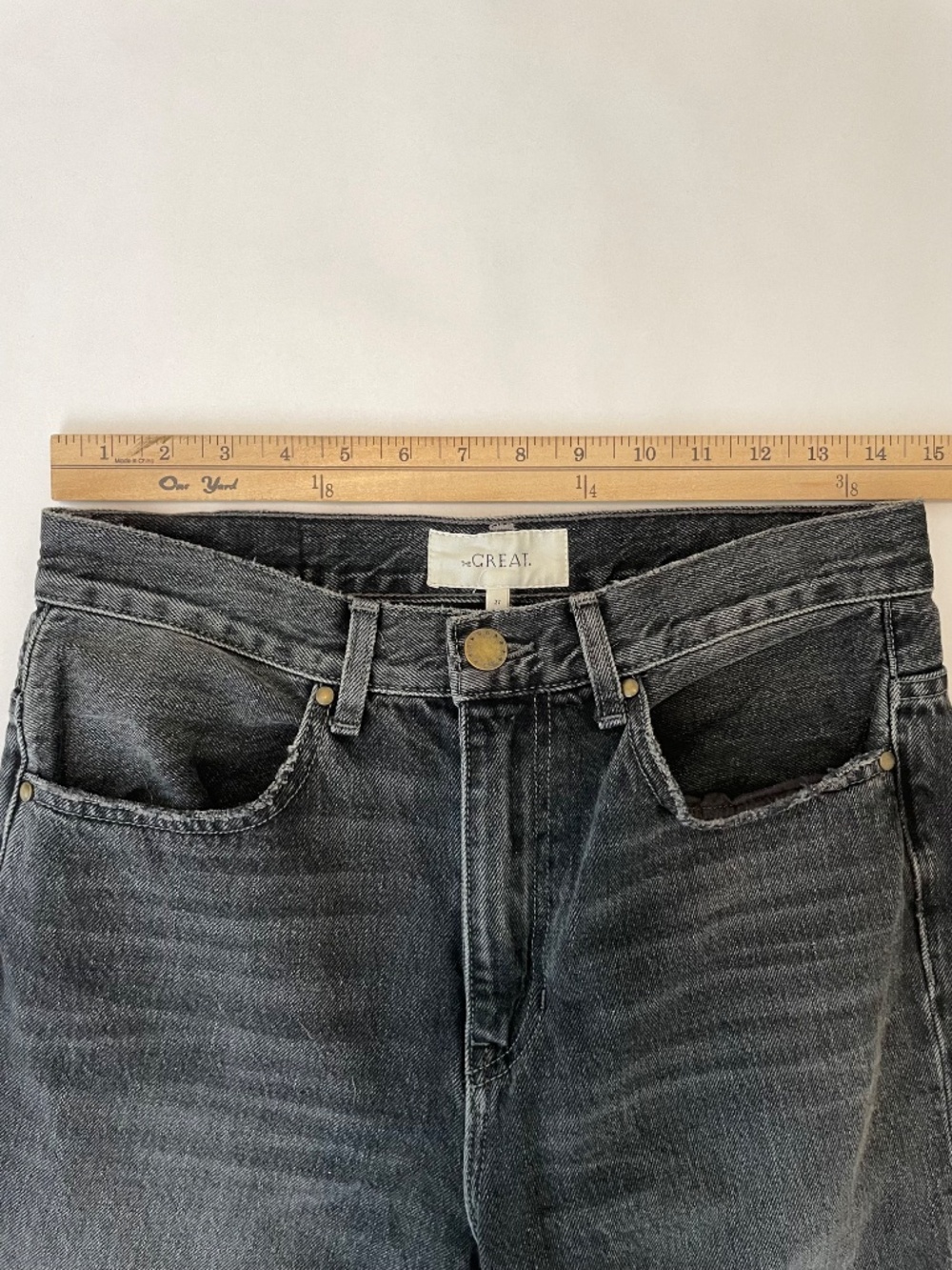 The Great. Kick Bell Jean Women’s 27 Gray Denim Flare Raw Hem Medium Wash 70's - Picture 4 of 9